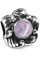 Sterling Silver Celtic Rose of Sharon Pandora Style Charm Bead with Purple Lab Opal, Fits Pandora Bracelet