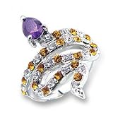 Silver Plated Amethyst CZ Snake Ring