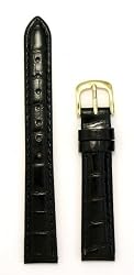 Ladies'&nbsp;Alligator Grain Leather&nbsp;Watchband Black 14mm Long Watch Band