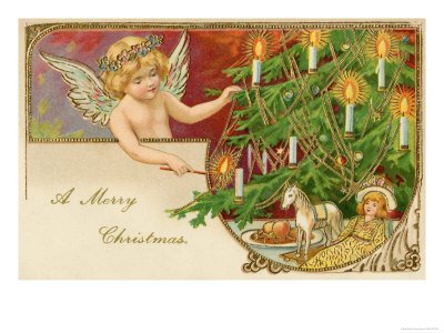 An Angel Lights the Candles on the Christmas Tree Giclee Poster Print - 24x32 An Angel Lights the Candles on the Christmas Tree Giclee Poster Print - 24x32