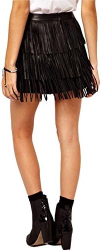 Superfish Women Plus Size Fringe Tassel Faux Leather Zip-up High Waist Mini Skirt