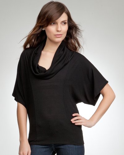 Bebe Cowl Neck Rib Contrast Tunic Black Size Xx-Small