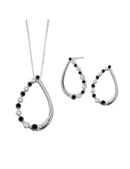 Black and White Alternating Diamond "Journey of Love" Jewelry Set in 14K White Gold (5/8 cttw)