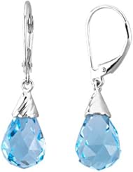 14K White Gold Swiss Blue Topaz Briolette Earrings -- LIFETIME WARRANTY