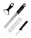 Zester Grater - Sharp Stainless Steel Blade, Black Sure-Grip Handle & Snap on Safety Cover - PLUS 2 Bonus Items - Vegetable Peeler & Paring Knife - By Horizon Home Products