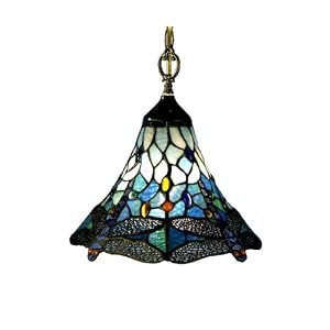 Dale Tiffany 8935/1LTA Dragonfly Light Fixture, Antique Brass and Art Glass Shade