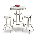 Chrome Bar Table & 2 Chrome Glitter White Vinyl Seat Barstools