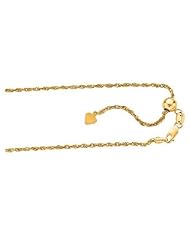 .925 Sterling Silver Gold Color Rope Link Chain Adjustable 16" to 22" 1.5mm wide