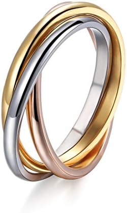 Dora Collection 316L Stainless Steel 2mm High Polished Fashion Mix Triple Band Ring (Sliver, Gold, Rose Gold). Best gift for Valentine's Day, Mother's Day, Birthday, and Last Forever!