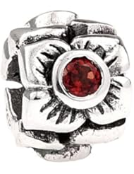 SilveRado(tm) MS155A-GA3 Sterling Silver Three Flowers Garnet January Bead / Charm