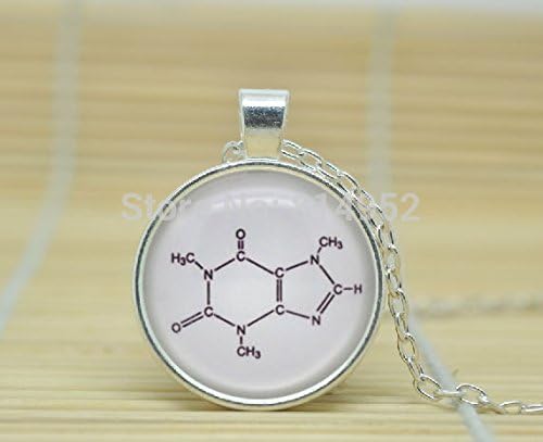 VintaStore Art Glass Necklace Caffeine Molecule Necklace Coffee Drinker Glass Dome Cabochon Necklace