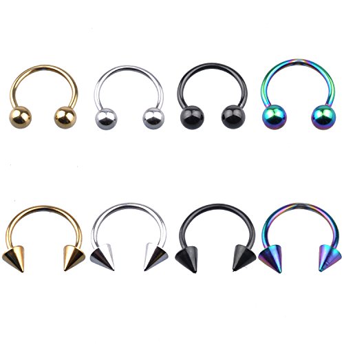 16pcs 18g Ball Spike Horseshoe Ring Lip Tragus Belly Nipple Eyebrow Ring Circular Barbell (16 Pieces 18 Gauge-5/16