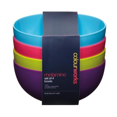 Kitchen Craft Colourworks Melamine Bowls, 15cm, Set of 4