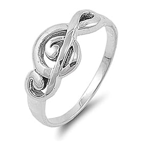 Rhodium Plated Sterling Silver Wedding &amp; Engagement Ring Music Note Ring 9MM ( Size 5 to 9) Size 5: Jewelry