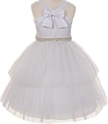 Girls Tea Length Lace-Up Tulle Flower-Girl Dress  With a Sash 