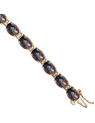 10K Yellow Gold Natural Mystic Topaz Oval Tennis Bracelet 5x7 mm stones, 7 inches