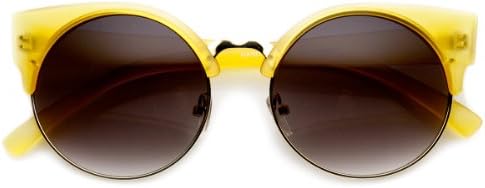 Round Circle Half Frame Semi-Rimless Cateye Sunglasses (Yellow)