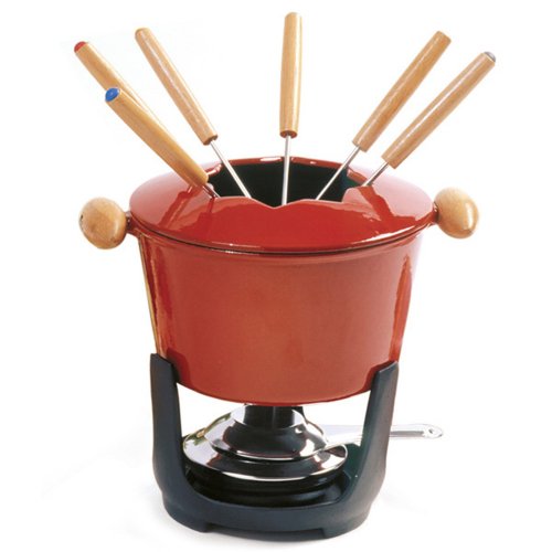 Norpro 10 Piece Cast Iron Fondue Set, Red