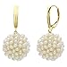 14k Yellow Gold Snowball Design White Cultured Freshwater HighLuster Pearl Lever-back Earrings.