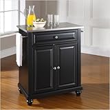 Crosley Furniture Cambridge Stainless Steel Top Black Kitchen Island