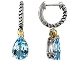 4.00 cts 925 Sterling Silver and 18k Gold Two Tone Genuine Blue Topaz Earrings