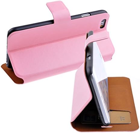 iPhone 6 Stand Case - Wallet Folio PU Leather Texture Flip Cover Holder with Card Slot Protective Screen Flim Mini Stylus (Pink)