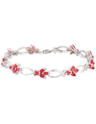 14k White Gold Garnet Fashion Floral Bracelet