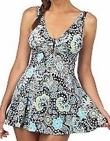 It Figures Slender Thighs C Cup and up Collection Mod Paisley Swim Dress Swimsuit Plus Sizes