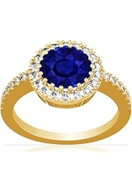 14K Yellow Gold Round Cut Blue Sapphire Ring With Sidestones