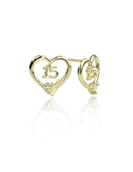 14K Yellow Gold Quinceanera, Sweet 15 Stud Screwback Earring with Screw Back For Girls