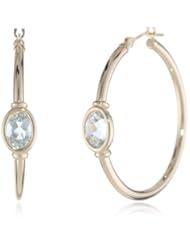 10k Yellow Gold 30mm Round Hoop with 7x5 Oval Gemstone Earrings (1.90 cttw)