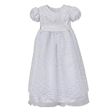 Newborn Girls' Christening Gown Set with Circle Lace and Bubble Skirt - White