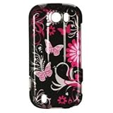 Pink Butterfly on Black Design Rubberized Feel Protector Hard Cover Case fo ....
