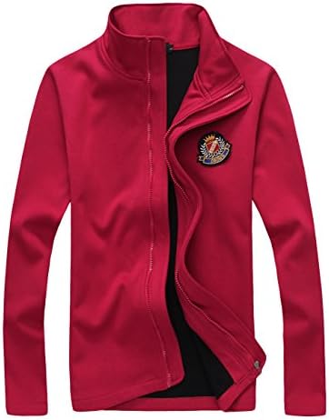 Topshow Men's Vogue Stand Collar Zipper Fly Long Sleeves Jacket Red Asian M/US XS (chest:33.1")