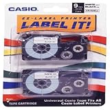 Casio XR-9WE2S 9mm Labeling Tape (Black on White) 2-Pack