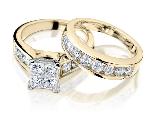 Princess Cut Diamond Engagement Ring and Wedding Band Set 1 Carat (ctw) in 14K Yellow Gold