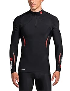 SKINS Men's Thermal Long Sleeve Compression Top with Zip Mock Neck, Black/Fierce Red, XX-Large