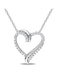 Sterling Silver 3/4ct TGW Created White Sapphire Heart Pendant (18")