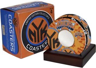 New York Knicks unsigned Logo Coasters w/ Game Used Jersey Swatch (Set Of 4)