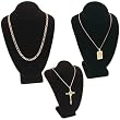 3 Pc Set Black Velvet Bust Jewelry Necklace Display 11"