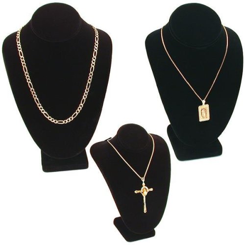 3 Pc Set Black Velvet Bust Jewelry Necklace Display 11