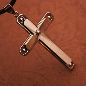 Double Cross Model Design Mens Pendant for Uni-sex on a Rubber Cord with Box J1135