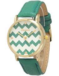 Geneva Leather Band Watch With Stylish Chevron Face - Teal!