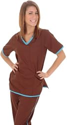 Women's Designer Contrast Trim Scrub Set (12 colors, XS-3X)