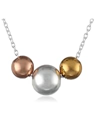 Tri Tone Sterling Silver Three Ball Necklace, 18"