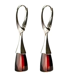 Black Cherry Amber Sterling Silver Modern Lever Back Earrings