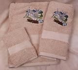 Embroidered White Tail Deer on Beige Wash Hand Bath Towel Set