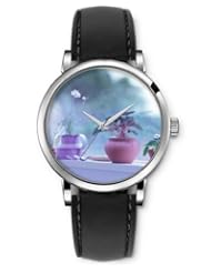 SPRAWL Aanalog Fashion Series Silver Ladies Watches of Genuine Black Leather Strap,Unique Wrist Watch for Women Girls Designed with different pots