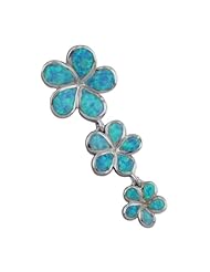 925 Silver Rhodium Blue Opal 3 Plumeria Dangle Pendant Hawaiian Silver Jewelry