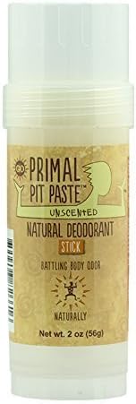 Primal Pit Paste All Natural Deodorant Stick, Aluminum Free, Paraben Free, No Added Fragrances, Unscented Stick by Primal Pit Paste